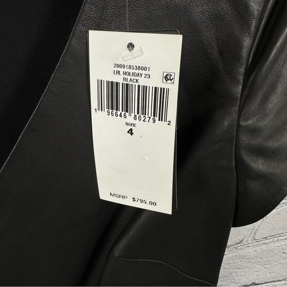 Lauren Ralph Lauren Stretch Lambskin Dress Gold Belted Fit & Flare Black 4 NWT - Picture 8 of 8